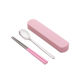 KASHIBAKER Chopsticks Set, Spoon Combination Set, 2 Pieces, Case Included, Cutlery Set, Bento Box, Convenient to Carry, Chopsticks Set, Kids, Adults, Spoon Chopsticks Set, Dishwasher Safe, Pink