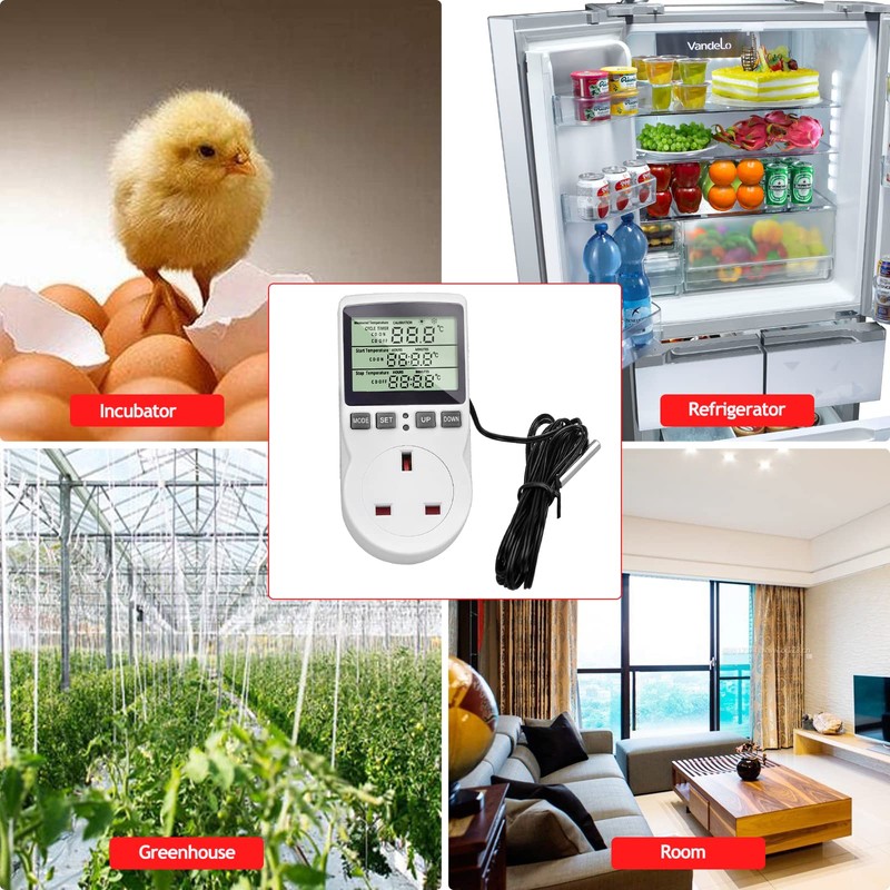 Thermostat Outlet Socket Digital Temperature Controller with 1.7m Sensor Heating