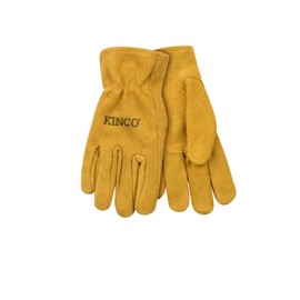 Kinco - Kid's Unlined Suede Cowhide Leather Work Gloves, Extremely Durable, Easy-On Cuff, Fitted Elastic Wrist, (Style No. 50)