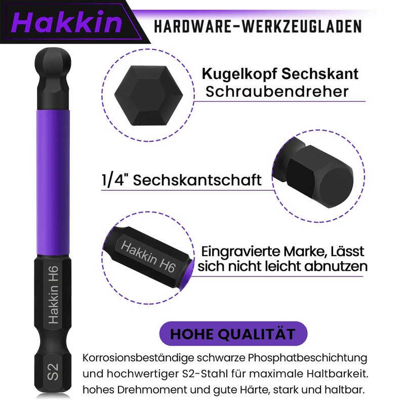 Hakkin Hexagonal Bit Set Long 12 Pieces 65 mm Ball