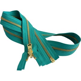 #5 Brass Metal YKK Medium Weight Inside/Outside Reversible Slide Jacket Zipper Separating (1 Zipper) - Tape Color: Emerald Green #539W - Choose Your Length (Emerald Green #539W, 30" Inches)