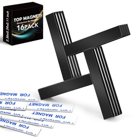 TOP MAGNETS Strong Neodymium Magnet, Refrigerator Magnets, Bar Magnets with Double-Sided Adhesive, Black Magnets for Cabinet Doors, Fridge, Classroom, Grill, Kitchen - 60 X 10 X 3 mm, Pack of 16