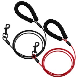 SUNDEE 2 Pack Chew Proof Dog Lead with Comfortable Padded Handle 1.2/1.5/1.8m, Heavy Duty Steel Metal for Large and Medium Dogs Train and Walk, Safe Traffic Rope with Retractable Buckle-Red(1.2m)
