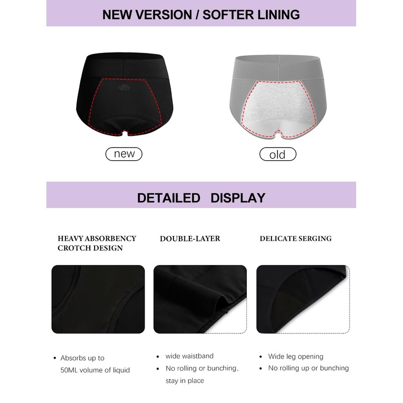 POKARLA POKARLA High Absorbency Cotton Leakproof Period Underwear for Women,