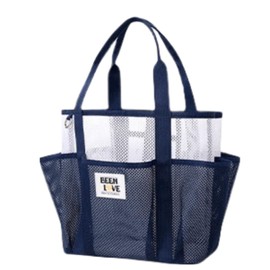 Lyoveu M-T1 Breathable Mesh Beach Tote Bag with Pockets,Travel for Pool Cruise Family Picnic Vacation, Lightweight Essentials (Navy)
