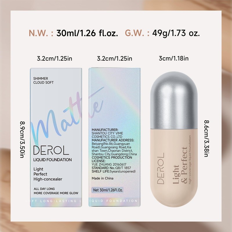 Liquid Foundation Makeup Medium Coverage, Lightweight Flawless Finish Foundation, Improves