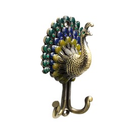 Akin Coat Hooks, Vintage Peacock Antique Hat Wall Mounted Hook,Zinc Alloy Vintage Peacock Curtain Hooks Colorful Antique Wall Hangers,Brass Wall Hook Hanger Wall Decor.