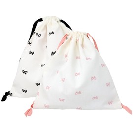 yueton 2PCS Fashion Bow Drawstring Makeup Bags Sweet Pink Bow Cosmetic Bag Canvas Cosmetic Storage Bag Cute Bags for Home Travel
