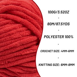 4 Packs Fluffy Chenille Yarn for Crocheting, Chunky Velvet Yarns for Crochet Amigurumi, Baby Yarn for Crocheting Soft Blanket, 349.9yds /14.1 oz Bulky Yarns for Crafts/Hats/Shoes/Socks (4 Red)