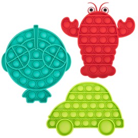 Excellentas Fidget Push Pop Toy, Set of 3, Air Cushion, Pop It Bubble, Anti-Stress Toy, Skill Game for Young and Old, Adults or Children, Car Fish Crab