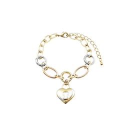 GRACE HARPER Tri-Color Finish Open Oval Link Heart Charm Bracelet, 6.5'' with 2'' Extender