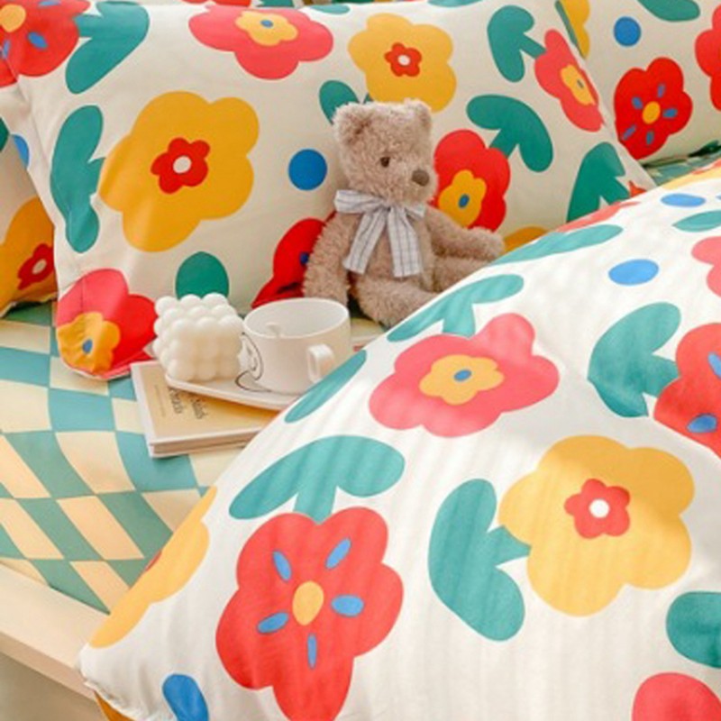 Home Bed Set 4pcs Thickened Brushed Simple Style Breathable Skin