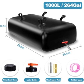 GHOSOONE 1000 L/264 Gal Water Bladder Tank, Foldable Portable Water Storage Container, Emergency Water Bag for RV, Truck Bed, Fire Prevention, Drought Resistance, Black