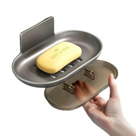 Soap Dish No Drilling with Drain, Soap Holder for Wall Mounting in the Shower (Grey)