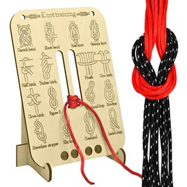 Learn Knot Training Board,Wooden Knot Tying Practice Board Kit with 10 Paracord Ropes,Wooden Knot Practice Kit for Outdoor Survival Climbing and Camping