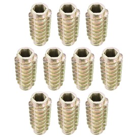 sourcing map Furniture Threaded Insert Nuts Zinc Alloy Hex-Flush M6 Internal Threads 25mm Length 10pcs