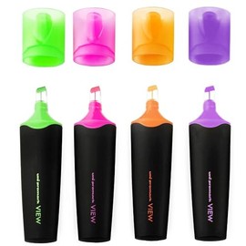 uni-ball - USP-200 Promark View Highlighter Pens - 5mm Chisel Tip - Green, Pink, Orange, Violet - Pack of 4
