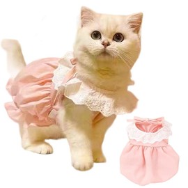 CELONROMF Cute Lace Princess Dress for Cats & Small Dogs, Summer & Spring Pet Clothes, Breathable Puppy Kitten Dress for Ragdoll, Yorkie, Maltese (Yellow & Pink, S-XL) (Pink, Medium)