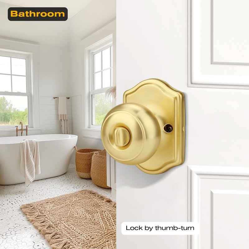 GUTENKONB 6 Pcs Gold Door Knobs, Privacy Door Handles, Satin