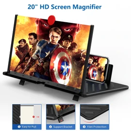 20" Screen Magnifier,3D HD Mobile Phone Magnifier Projector Screen Enlarger for Movies, Videos, and Gaming,Foldable Cell Phone Stand with Screen Amplifier,Supports All Smartphones(Black 20Inch)