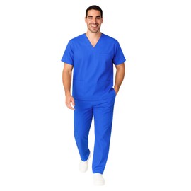 M&M SCRUBS Men Scrub Set Medical Scrub Top and Pants L True Royal Blue