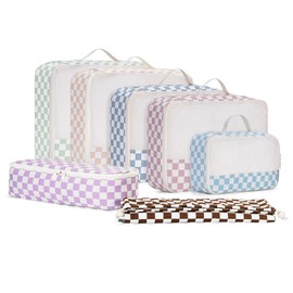 Narwey 7 Teilige Kompression Koffer Organizer, Compression Packing Cubes Backpack Kompression Packwürfel Rucksack, Koffer Organizer Set and Kofferorganizer for Damen and Herren (Kombiniert Checker)