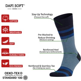 Dafi soft 4 Pairs Striped Seamless Toe Premium Breathable Men’s Fashion Cotton Socks - Made in Turkey, Size 6-8 uk, Navy