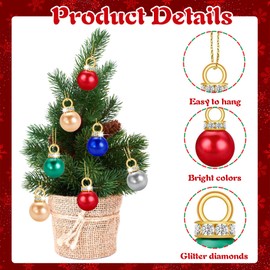 Set of 100 Christmas Baubles Set, Glitter Christmas Baubles Colourful, Mini Christmas Baubles with Golden Thread, Imitation Pearl Baubles, Christmas Tree Baubles, 1.6 cm Diameter, Christmas Tree