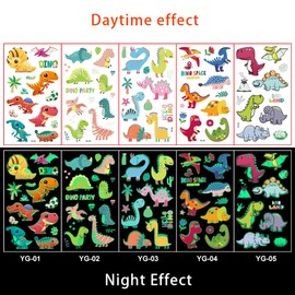 temporary tattoos -Luminous dinosaur temporary tattoo sticker - Luminous Party Supplies Favors for Boys and Girls Dinosaur,Various types of dinosaur patterns