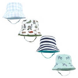 Hudson Baby Unisex Baby 4Pc Sun Protection Hat, Critters Plaid Sea Turtle Stripe, 12-24 Months