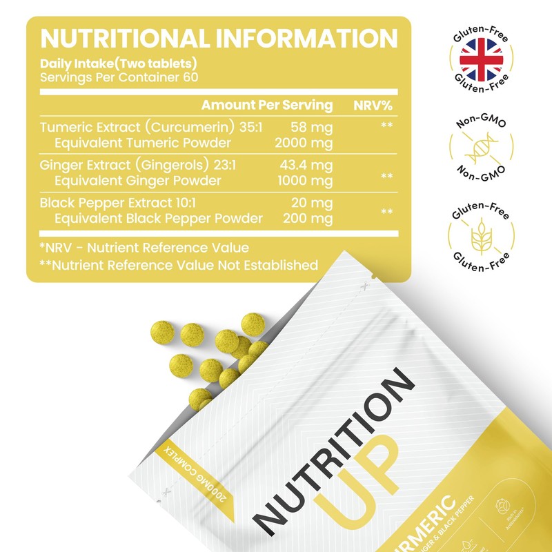 Turmeric Tablets 2000mg with Black Pepper & Ginger – 120