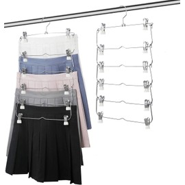 PXLAATY Pants Hangers, Skirt Hangers, Articulating, Steel, Storage Hangers, Stainless Steel, Space Saving, Hangers, Stacked, 2 Pieces (Black, 2) (White)