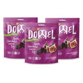 DORREL - Belgian Dark Chocolate Covered Figs, High Energy Vegan Choco Snack with Medjool Dates & Dried Mission Figs Center, Delicious, Kosher & Non-GMO, Pack of 3, 8.8 oz / 250 g Ea