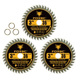 FOXBC 3 Inch Carbide Circular Saw Blade 36 Tooth for Wood, Plastic, PVC, Acrylic, Aluminum with 7/16" Arbor, 3/8" Bushing - 3 Pack