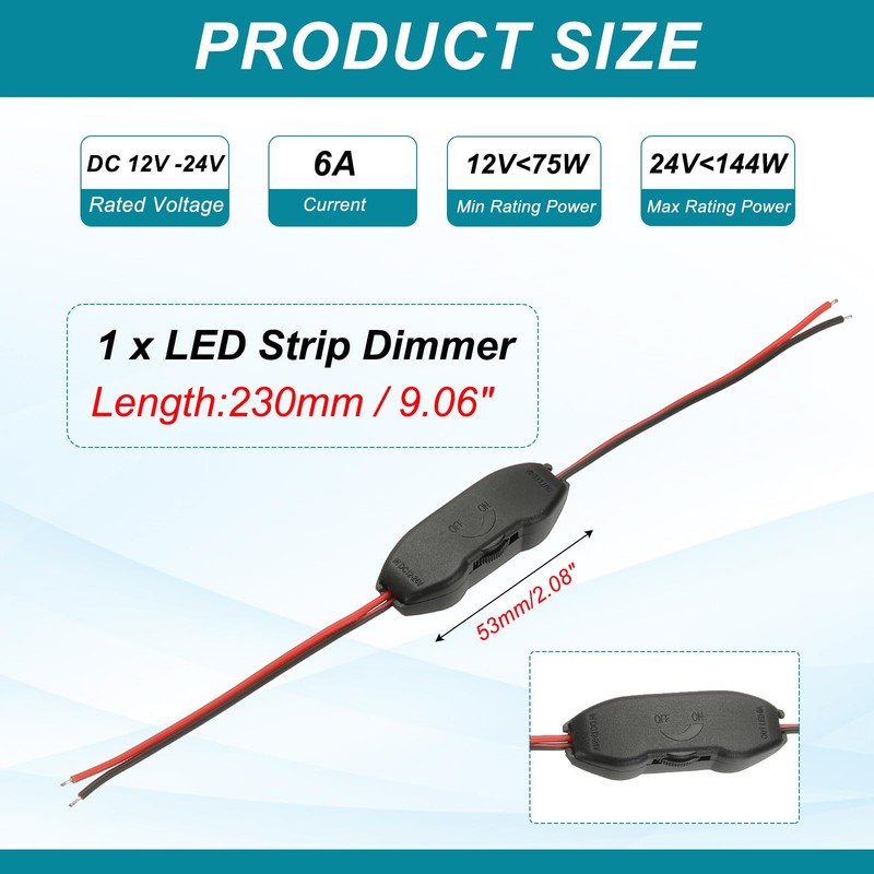 MECCANIXITY LED Strip Dimmer, DC 12V to 24V 6A Rotary