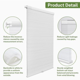 MiLin No Drill Cordless Cellular Shades Color-Matched No Tools Cellular Blinds Honeycomb Design Blinds & Shades for Window Room Office (Light Filtering White, 39" W x 64" H)