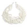 Avalaya Statement White Glass Bead/Semiprecious Stone Multistrand Necklace/60cm L
