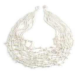 Avalaya Statement White Glass Bead/Semiprecious Stone Multistrand Necklace/60cm L