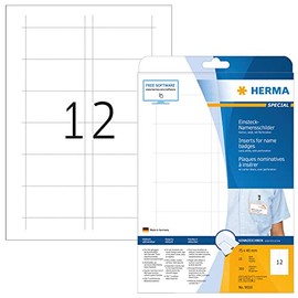 HERMA Printable Name Badge Inserts, 12 Inserts Per A4 Sheet, 300 Inserts for Laser and Inkjet Printers, 75 x 40 mm (9010)