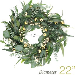HomeKaren Wreaths for Front Door 22 Inch, All Season Greenery Wreath Olive Eucalyptus Leaves and White Mixed Berry for Indoor Outdoor Farmhouse Home Porch Wall Window Festival Wedding Decor