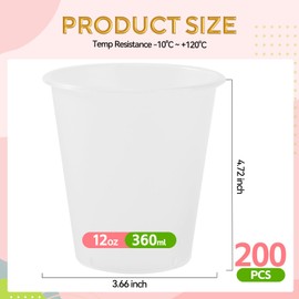 Datyiiha 200 Pack Frosted Plastic Cups Clear Disposable Drinking Cups Bulk for Wedding Reception Stadium Birthday Party Supplies,12 Oz