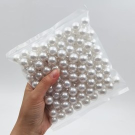 INSPIRELLE 16mm White Lustrous ABS Undrilled Art Faux Pearls for Vase Fillers, 140pcs Big Size No Hole Makeup Beads Imitation Round Pearl Beads for Table Scatter Home Wedding Decoration