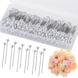 Zxiixz 200 Pcs Corsage Bouquet Pins, 2 Inch Diamond Boutonniere Flower Pins, Diamond Head Pins for Flower Straight Pins for Bouquets Wedding Flower, Jewelry DIY Sewing Crafts