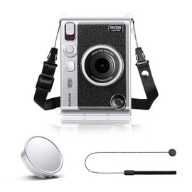 Rieibi instax mini evo 360° Full Protection Accessories, Practical Set, [Clear Case + Lens Cap] Designed by Mini evo Models, Shoulder Strap Included, Aluminum Alloy, Backside Flocking, Dustproof,