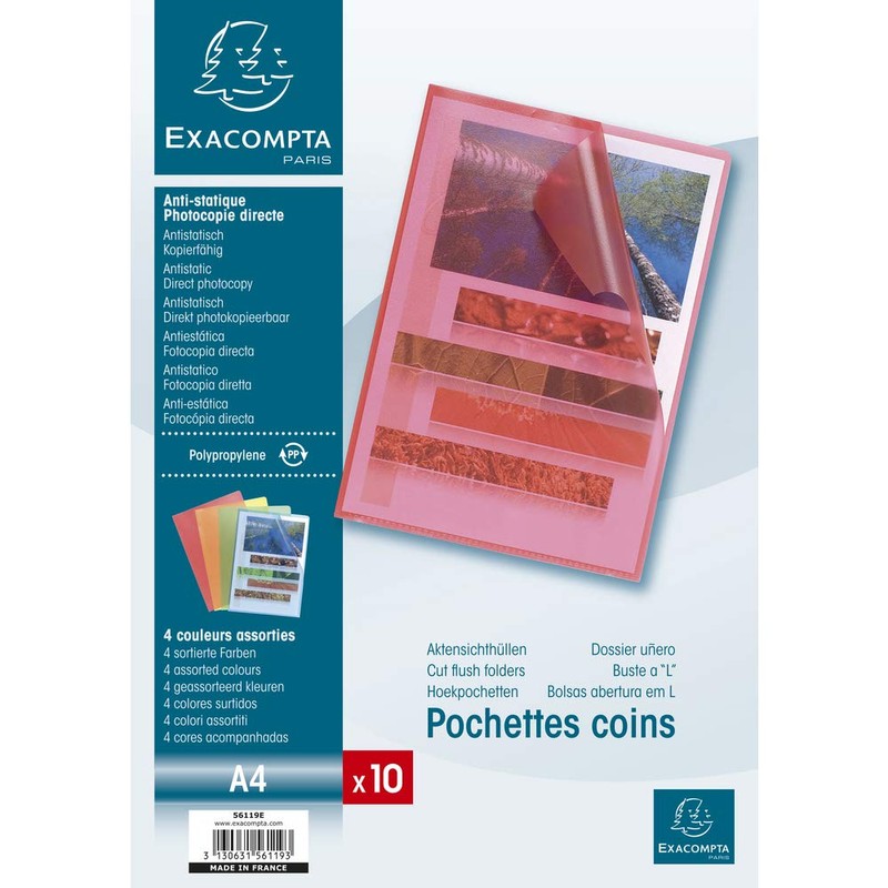 Exacompta 56119E Pack of 10 Polypropylene Plastic File Sleeves for
