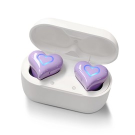 Heart Shaped Earbuds, Cute Stylish HiFi Stereo Bluetooth Headphones with Charging Case and Color Gradient Light, Noise Canceling Cordless Earphone, Gifts for Girls (Violet)