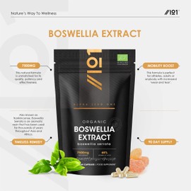 Organic Boswellia Serrata Extract 7500mg - Standardised 65% Boswellic Acid - 90 Vegan Capsules (3 Months Supply) – Resealable and Recyclable Pouch by Alpha01