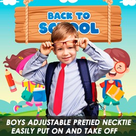 Mantieqingway Boys Ties, Adjustable Pre-tied Necktie 11 inch Little Boy Neck Ties for Graduation School Uniforms Wedding (Red with Striped)