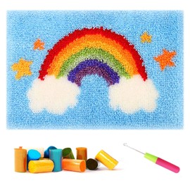 CCWORAN Rainbow Rug Making Kit For Adults Diy Craft Latch Hook Rug Kit Set Tapestry Cushion Patterns Printed Mesh Mat Canvas Wool Yarn