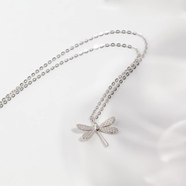Halskette mit Libellen-Anhänger Libellen Kette Sterlingsilber für Frauen Artdéco Design zierliche Silber Plissee Halskette Schmuck Geschenk (Silber)